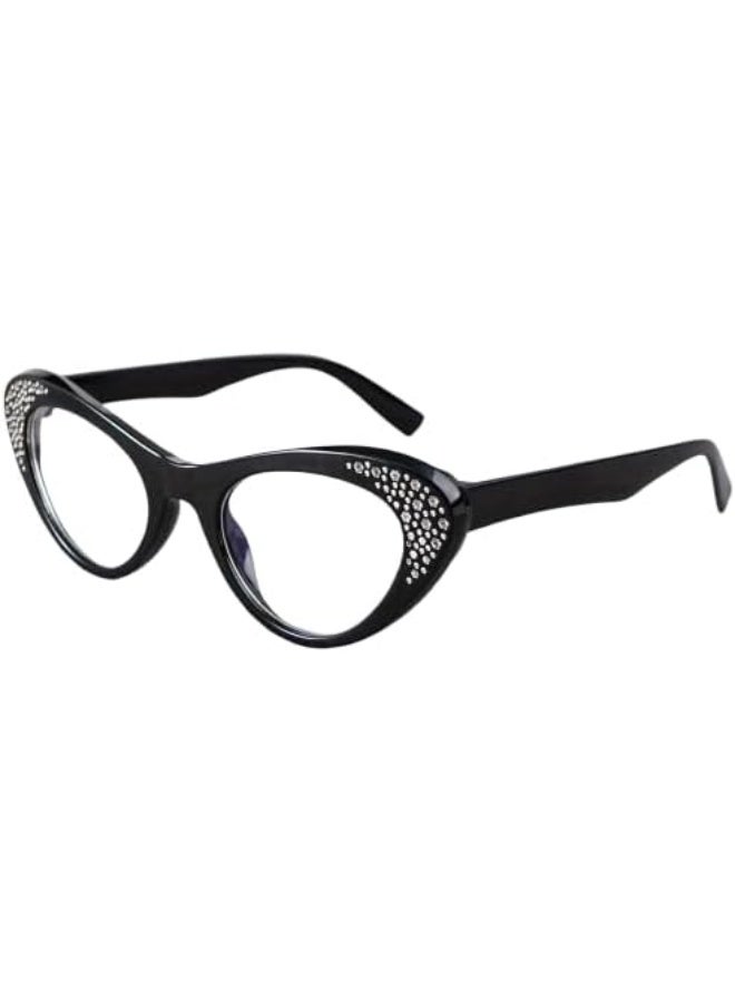 My souq store :Women's Luxury Cat-Eye Glasses - Black Frame with Rhinestone Crystals - Clear Lens Fashion Eyewear.(+3) - Image 1